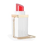 WJCD Girl Novelty Purse Acrylic Purse Lipstick Shape Evening Bags Purses Clutch Vintage Banquet Shoulder Bag Classic Crossbody Bag (White/Red)