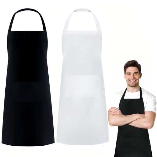 DBTW 2Pcs Cooking Aprons with Pockets, Kitchen Cooking Bib Apron, Adjustable Waterproof Aprons, Personalised Kitchen Aprons, Black/White Chef Aprons, Couple Aprons Set for Baking Gardening Housework - Cosy Home Interiors DBTW 2Pcs Cooking Aprons with Pockets, Kitchen Cooking Bib Apron, Adjustable Waterproof Aprons, Personalised Kitchen Aprons, Black/White Chef Aprons, Couple Aprons Set for Baking Gardening Housework