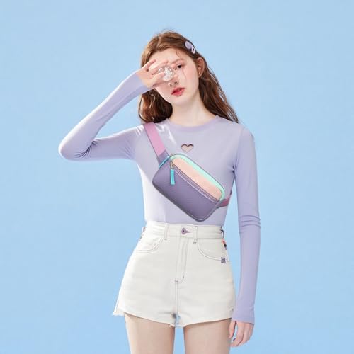 Image of Fanny Pack Birthday Gifts for 7 8 9 10 11 12 13 Year Old Teens Girls Kids, Preppy Cute Trendy Stuff Colorblock Crossbody Bag Adjustable Belt Bags, Dorm Travel Essentials for Girl Fashion