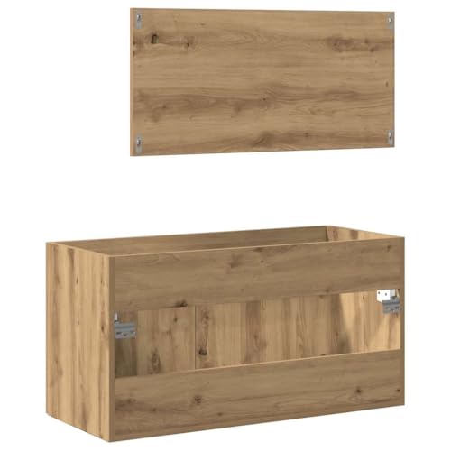 Mueble de baño exclusivo de madera de roble artesanal con espejo integrado 7