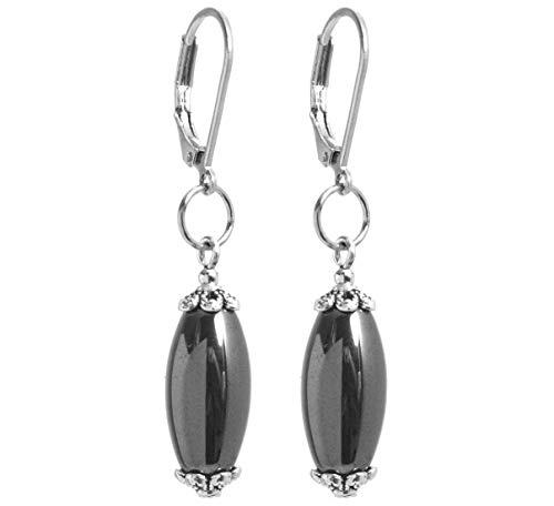 2LIVEfor Handmade schwarze Ohrringe Perlen Schwarz Silber Tropfen Vintage Ohrringe lang hängend Hämatit Barock Stil Creolen Cover