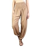 Boho Pants | Harem Pants Women with Pockets | Soft & Breathable Flowy Pajamas | Soft Yoga Pants| Hippie Clothes for Women(Solid Beige,L)