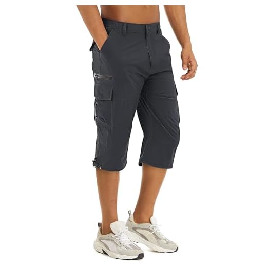 TACVASEN Cargo Pants for Men Hiking Fishing Shorts Workout Atheletic Shorts Below Knee Quick Dry Shorts with Elastic Waist Multi Pockets Capri Pants