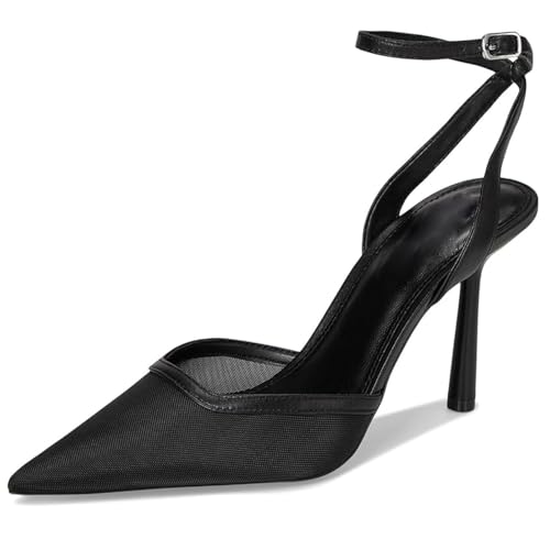 Brown Mesh Heels For Women Pointed Closed Toe Ankle Strap Wedding Party Stiletto Slingback Pumps3