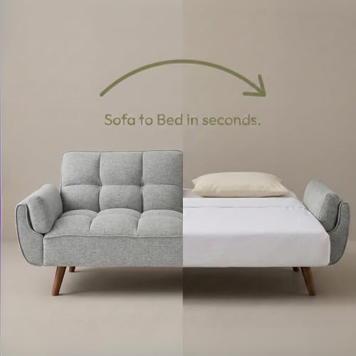 Image of Tarantino 3-Seater Convertible Sofa Cum Bed | Modern Tufted Upholstered Folding Sleeper Sofa for Living Room | High-Density Foam Comfort | Space Saving Couch Bed for Home (Light Grey)
