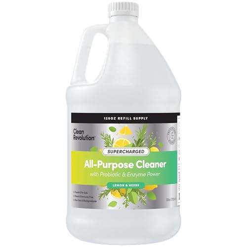 Image of Clean Revolution SuperCharged All Purpose Cleaner Refill with Smart Probiotic + Enzyme Complex, Multi-Surface Kitchen Bathroom & Floor Cleaner, Lemon & Herbs, 128 Fl Oz