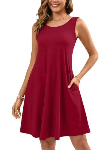 Image of KORSIS Summer Dress for Women Casual T Shirt Tank Dresses Sleeveless Swing Flowy Ladies Beach Vacation Sundress with Pocket