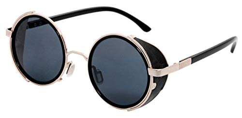 J&L Glasses Retro Steampunk Round Metal Glasses Side Shield Circle Frame Sunglasses Women Men