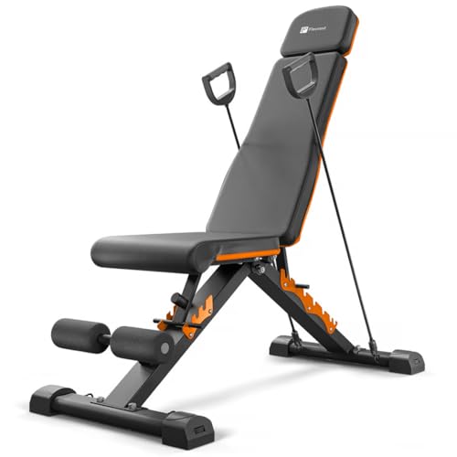 Flexnest Commercial Grade Adjustable And Foldable Gym Bench Incline, Decline & Flat 250 Kg Fitness Gym Bench with Resistance Rope, Leather Adjustable Multi-Purpose Machine (Flexbench 2.0 - Black)