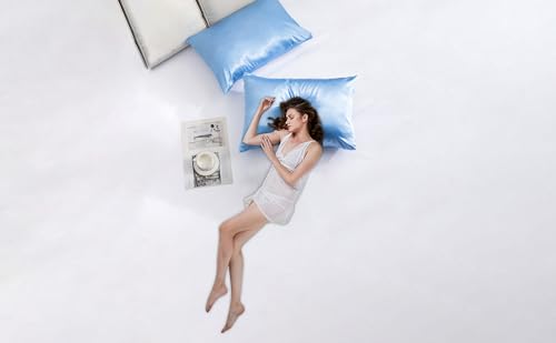 Satin Pillowcases Standard Set of 2 - Silk Soft Pillow Cases for Hair and Skin 20x26 inches,Blue Satin Pillow Covers 2 Pack with Envelope Closure for Home,School, Hotel