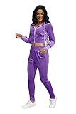Women's Velour Sweatsuits Outfits Zip Up Hoodies Crop Top Long Sleeves Leggings Pants Sexy Velvet Tr