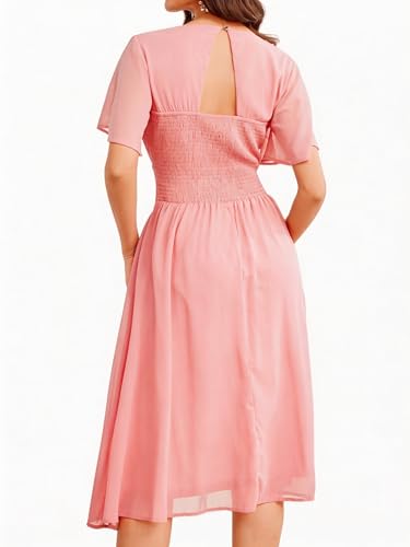 Image of Women's Summer Elegant Chiffon Wrap V Neck Aline Dress