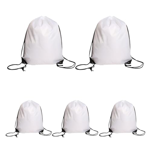 KATLKIU Nero Zaino con coulisse Bianco, 5 pezzi, 34 cm x 43 cm, Sacca Sportiva in Poliestere 210D, Borsa Palestra Uomo Donna,utilizzabile per viaggi, sport all'aria aperta,Borsa Multiuso Resistente