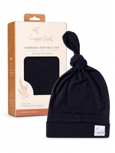 Copper Pearl Baby Beanie Hat Top Knot Stretchy Sof Midnight