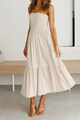Image of ZESICA Women's Summer Boho Strapless Maxi Dress 2026 Casual Off Shoulder Smocked Flowy A Line Beach Holiday Long Dresses
