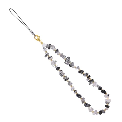 Handmade Beaded Charm Cell Phone Camera Lanyard, Wrist Strap with Natural Gemstone Beads,Phone Chain String, Keychain Decor for Wallet (Hair Crystal)