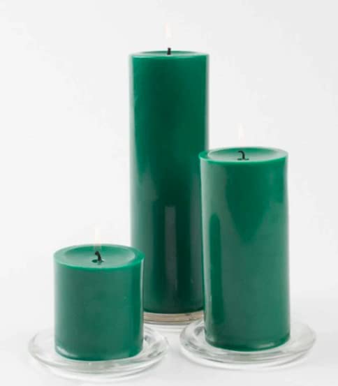 Lit Candles Pure Paraffin Wax Big Green Pillar Candles | Assorted Sizes 4" x 2" and 3" x 2" and 5" x 2" | Long Lasting Total Burning Time 24-28 Hours (Lemongrass)