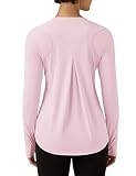 ZHENWEI Workout T Shirts for Women Summer Lightweight Long Sleeve Tops Workout Gym T-Shirts with Thumb Holes(Pink,XL)