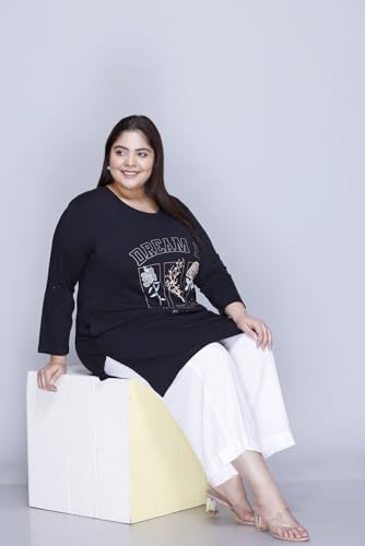 Image of In Love Women's Cotton Chest Printed Full Sleeve Plus Size Long T-Shirt