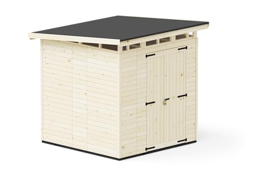 Upyard Gartenhaus Strongbox XL - Robuste Holz Gerätehaus mit imprägniertem Fundament und extra Strapazierfähigem Kunststoff Dach, 203x203 cm, Naturholz