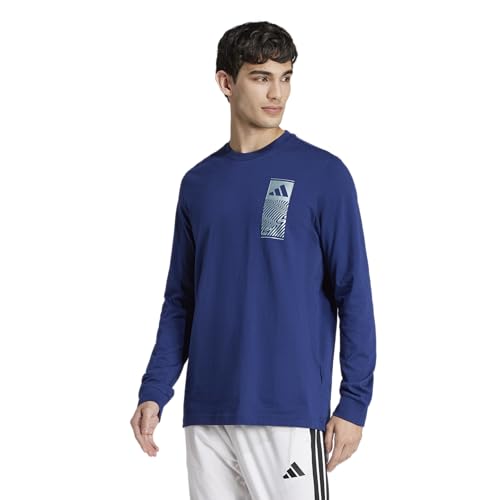 adidas Men's Tall Size Tech Metallic Long Sleeve T-Shirt, Dark Blue, Small