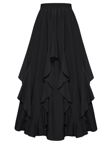 Jupe longue Renaissance pour femme vêtement esthétique asymétrique noir