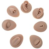 MOTHNUR Modelos de Práctica para Tatuajes y Piercings de Silicona Suave Color Marrón, Kit de 7 Piezas Oreja, Nariz, Labios, Ojo, Lengua y Ombligo, para Formación Profesional en