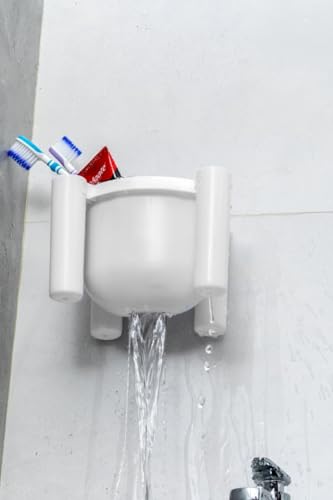 Image of RETAIL PARATPAR Wall Mounted Plastic Toothbrush Holder for Bathroom - Self-Adhesive Waterproof Toothbrush Stand & Storage Shelf - Multi-Use Bathroom Organizer for Toothbrush (Drainmax Holder 1 PCS)