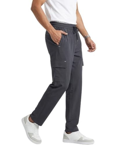 Image of Pravarsha Men's Cotton Cargo Jogger Pants, Relaxed Fit, Drawstring Waist, Deep Pockets, for Gym, Sports & Casual Wear