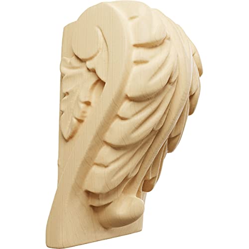 Ekena Millwork CORW01X01X03BAMA-CASE-6 Mini Acanthus Leaf Block Wood Corbels, 1 3/4"W x 1 1/2"D x 3"H, Maple