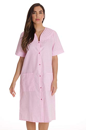 Dreamcrest Short Sleeve Seersucker Duster Snap-Front House Coat with Pockets