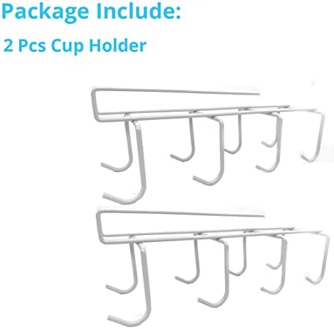 WODSTA Mug Holder 2PCS Under Shelf Mug Holder White with 8 Hooks Under-Cabinet Hanger Rack Iron Cupboard Shelf Organiser Multi-Function Mug Organizer Cup Hooks for Sleeping Rooms Offices and Kitchen