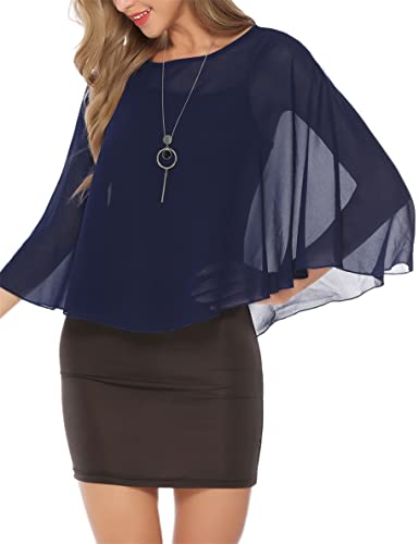 Totatuit Women's Sheer Chiffon Caftan Poncho Capelet Formal Shrug Cape Cover Up