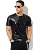 Casey Kevin Mens Metallic T-Shirts 70s Disco Outfits for Mens Holographic Short Sleeve Shiny Tops,Black-XL #1