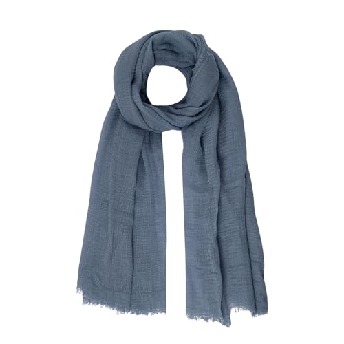 Nydotd Women Summer Cotton Linen Scarf Crinkle Long Beach Shawl Wrap hijab with Fringe (Dark Blue 71 x 35 Inch)