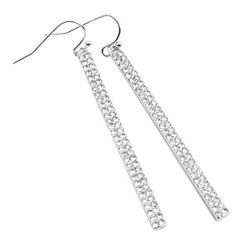 Sparkly Rhinestone Cz Lightweight Geometric Bar Statement Earrings - Multi Cubic Crystal, Acrylic Pearl Vertical Drop Dangles (Vertical Bar Drop - Silver Crystal) #TOP2