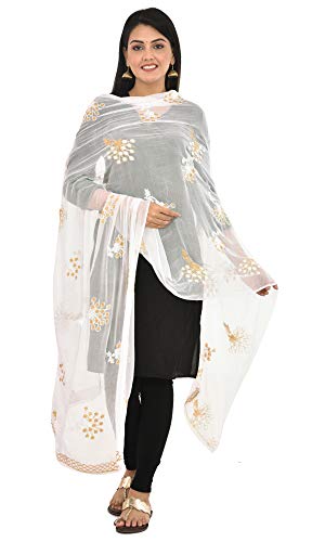 Image of YOUTHQUAKE Heavy Embroidered Work Chiffon Dupatta for Womens & Girls With Fancy Lace