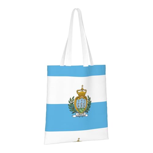 Flag Of San Marino Print Reusable Canvas Tote, Shopping Bag With Handles For Daily And Grocery Use2