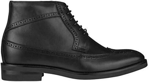 CALTO Men's Invisible Height Increasing Elevator Shoes - Black Premium Leather Lace-up Wing-Tip Dress Boots - 3.2 Inches Taller - S27001 - Size 9 D(M) US | Image 1