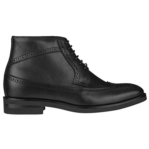 CALTO Men's Invisible Height Increasing Elevator Shoes - Black Premium Leather Lace-up Wing-Tip Dress Boots - 3.2 Inches Taller - S27001 - Size 10 D(M) US2