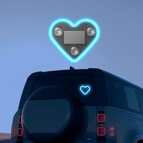 Image of Solar LED Car Window Light Heart Shape with Suction Cups - Automatic Light Sensor Neon Car Decoration Lamp for Rear Window Interior | Vibration Activated Blue Glow Decor for Cars, SUVs