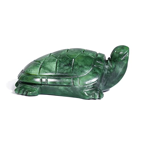 Gemshan Jade Turtle Statue Natural Jade Gemstone Cute Animal Sculpture For Longevity And Luck 3 Inch, Green #TOP4