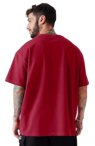 LEOTUDE Men Red Half Sleeve Graphic Tshirt Maroon - Image 4