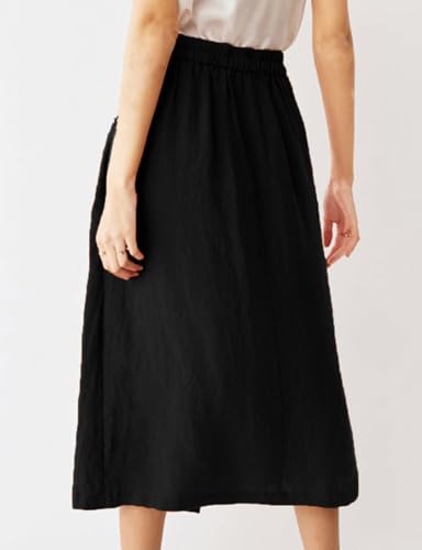 Kinghua Linen Skirts for Women Summer Casual Wrap A Line High Waisted Midi Skirt with Pockets2