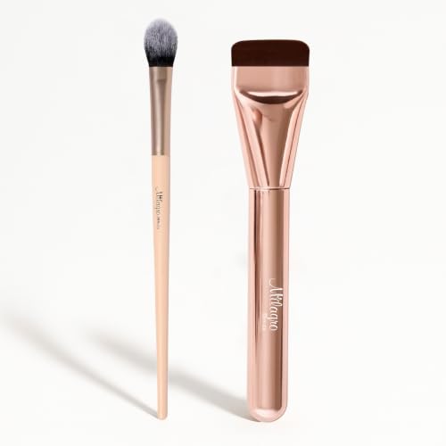 Image of Milagro Beauty Pro Brush Combo - Foundation Brush 18 + Concealer Brush 13 | Full Coverage, Easy Blending, Vegan Bristles, Cream & Liquid Application, Travel-Friendly & Cruelty-Free (Pack of 2)