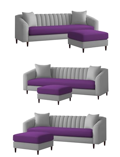Image of Casaliving Doraldo 4 Seater L Shape Convertible Sofa Set for Living Room, 3 Seater & Ottoman Modular Sectional Couch for Small Space (Purple Grey Colour) Fabric