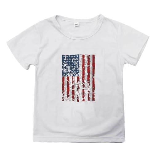 Boys Girls Summer Shirts Causal Short Sleeve Crewneck Shirts Kids USA National American Flag 4th of July T-Shirt