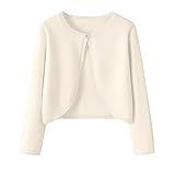 Picture of Yekaty Girls Cardigan Sweaters 10-12 Lightweight Summer Shrugs for Dress Kids Outfits Beige