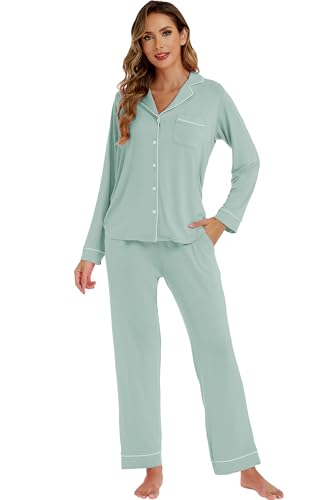 Image of LUBOT Womens Bamboo Viscose Pajamas for Women 2 Piece PJ Set Ultra Buttery Soft Cooling Button Long Sleeve Sleepwear S-XXL