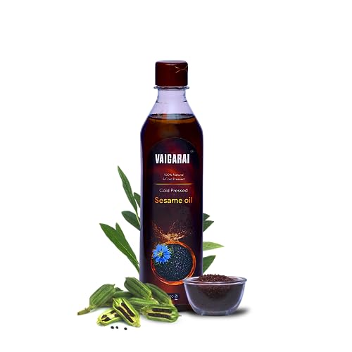 Image of VAIGARAI Wood /Cold Pressed Sesame /Till Oil 500 Ml (Half Litre) | Kachi Ghani /Chekku Gingelly Oil | Unrefined & 100% Pure | Cooking & Oil-Pulling Use